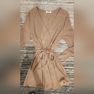 She + Sky Tan Knit Long Sleeve Wrap Dress
